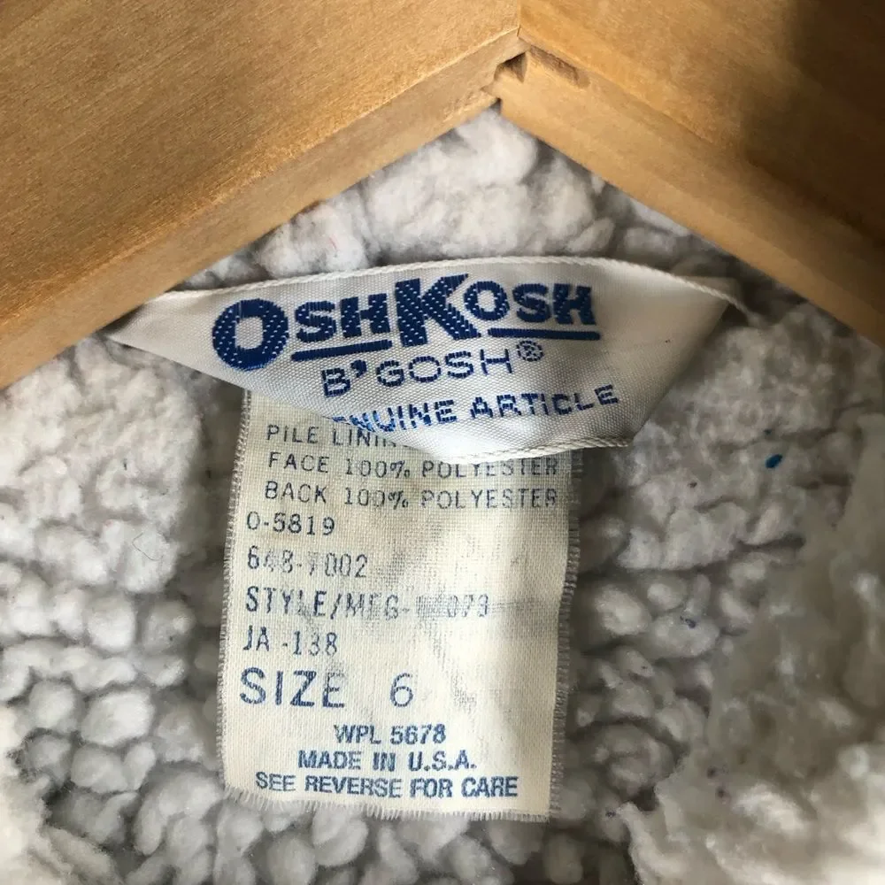Vintage Kids OshKosh B’Gosh Sherpa Lined Denim Jacket Hooded Made In USA